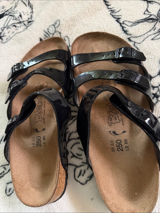 Birkenstock Shoes - Birkenstock Black Patent Triple-Strap Sandals